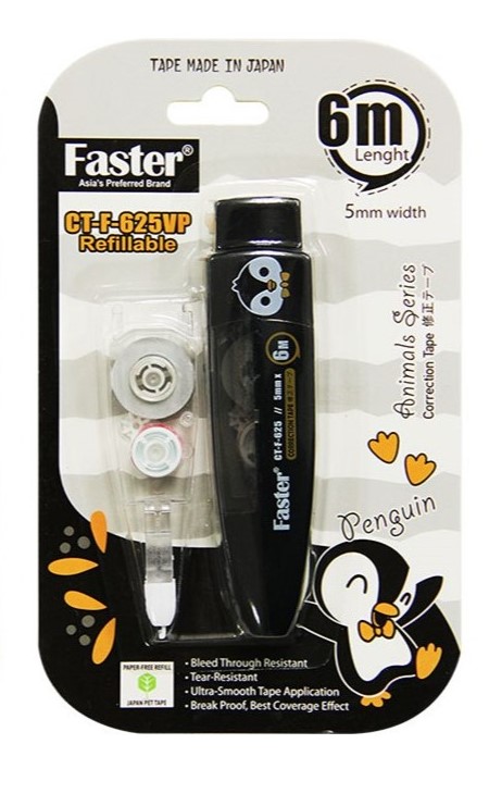 FASTER – Animal Series Correction Tape Refillable + Refill – 5mm x 6m – (CT-F-625VP)